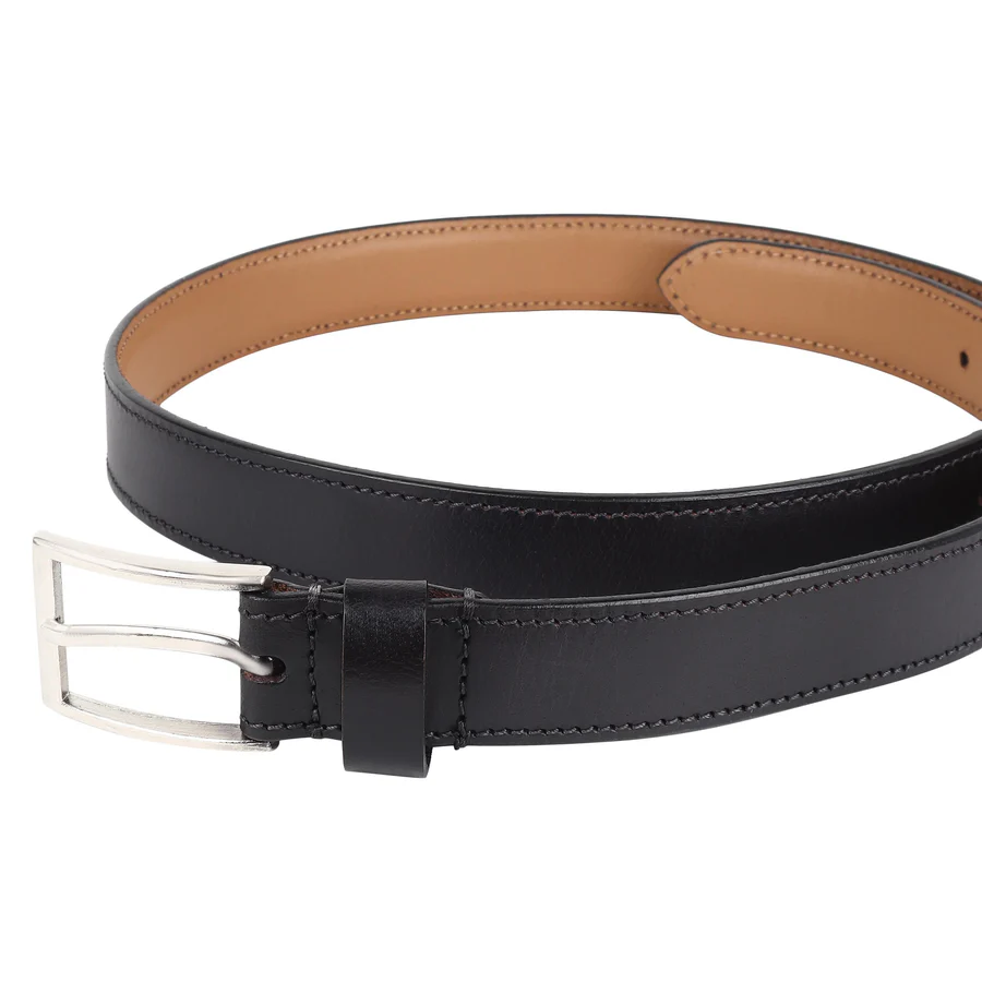 Slim Leather Belt in Black